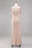 Mermaid Cold Shoulder Light Champagne Maxi Dress