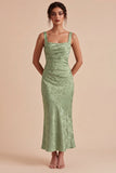 Light Green Square Neck Mermaid Floral Wedding Guest Dress