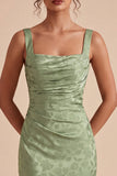 Light Green Square Neck Mermaid Floral Wedding Guest Dress