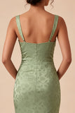 Light Green Square Neck Mermaid Floral Wedding Guest Dress