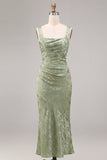 Light Green Square Neck Mermaid Floral Wedding Guest Dress