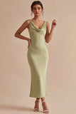 Cowl Neck Mermaid Light Green Midi Dress