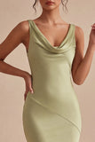 Cowl Neck Mermaid Light Green Midi Dress