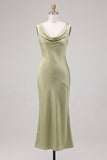 Cowl Neck Mermaid Light Green Midi Dress
