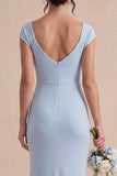 Mermaid Cowl Neck Sky Blue Ruched Maxi Dress