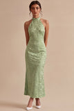Halter Mermaid Floral Light Green Wedding Guest Dress