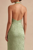 Halter Mermaid Floral Light Green Wedding Guest Dress