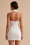 Halter Floral Bodycon Little White Dress