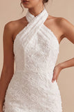 Halter Floral Bodycon Little White Dress