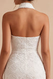 Halter Floral Bodycon Little White Dress