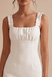 Square Neck Corset Bodycon Little White Dress With Ruch