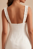 Square Neck Corset Bodycon Little White Dress With Ruch