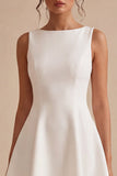 A Line Simple Corset Satin Round Neck Little White Dress