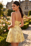 Corset Sequins A Line Yellow Spaghetti Straps Homecoming Dress