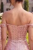 Sparkly Off The Shoulder Corset Bodycon Champagne Homecoming Dress