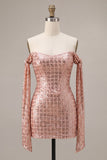 Sparkly Off The Shoulder Corset Bodycon Champagne Homecoming Dress