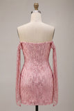 Sparkly Off The Shoulder Corset Bodycon Champagne Homecoming Dress