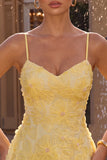 Yellow Floral A Line Spaghetti Straps Homecoming Dress With Beading