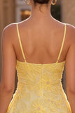 Yellow Floral A Line Spaghetti Straps Homecoming Dress With Beading