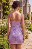 Corset Purple Bodycon Sequins Homecoming Dress With Bows