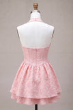 Halter Corset Floral Pink A Line Homecoming Dress
