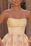 Strapless A Line Light Yellow Homecoming Dress