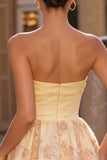 Strapless A Line Light Yellow Homecoming Dress