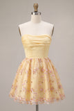 Strapless A Line Light Yellow Homecoming Dress