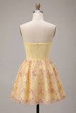 Strapless A Line Light Yellow Homecoming Dress