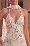 Pink Floral Spaghetti Straps Bodycon Homecoming Dress With Fringes