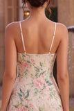 Pink Floral Spaghetti Straps Bodycon Homecoming Dress With Fringes
