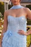 Strapless Corset Sparkly A Line Sky Blue Homecoming Dress