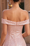 Off The Shoulder Sequins Pink A Line Homecoming Dress