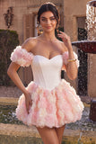 Pink Corset Off The Shoulder A Line Homecoming Dress With 3D Flowers