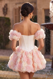 Pink Corset Off The Shoulder A Line Homecoming Dress With 3D Flowers
