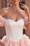 Pink Corset Off The Shoulder A Line Homecoming Dress With 3D Flowers