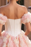 Pink Corset Off The Shoulder A Line Homecoming Dress With 3D Flowers