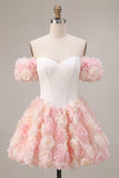 Pink Corset Off The Shoulder A Line Homecoming Dress With 3D Flowers