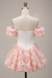 Pink Corset Off The Shoulder A Line Homecoming Dress With 3D Flowers