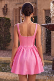 Square Neck Corset A Line Pink Homecoming Dress With Pearls