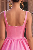 Square Neck Corset A Line Pink Homecoming Dress With Pearls