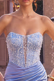Strapless Corset Sky Blue Bodycon Homecoming Dress With Pearls