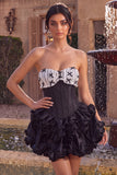Strapless Corset Black A Line Tiered Homecoming Dress