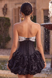 Strapless Corset Black A Line Tiered Homecoming Dress