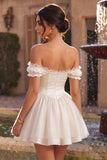 Off The Shoulder Corset A Line White Homecoming Dress With 3D Flower