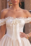 Off The Shoulder Corset A Line White Homecoming Dress With 3D Flower