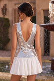 V-Neck Silver Sequin A Line Homecoming Dress
