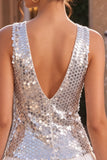 V-Neck Silver Sequin A Line Homecoming Dress