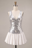 V-Neck Silver Sequin A Line Homecoming Dress