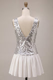 V-Neck Silver Sequin A Line Homecoming Dress